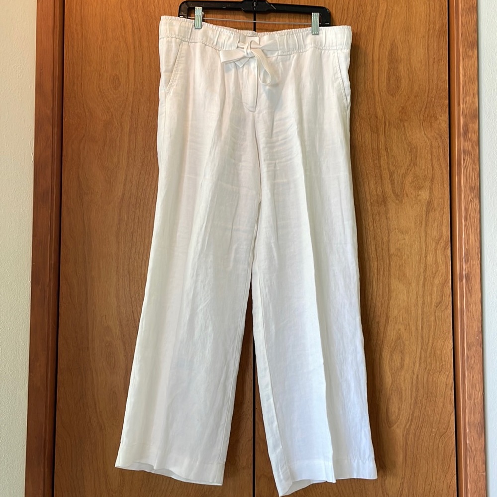 LOFT White Wide Leg Linen-Blend Pants